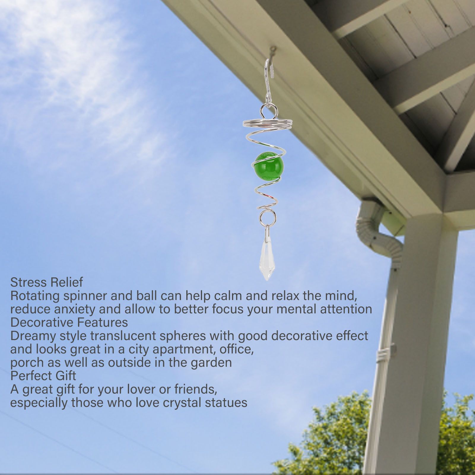 2Pcs Gazing Ball Spiral Tail Wind Spinner Stabilizer Stainless Steel Spiral Wind Chimes for Outside Green V1294-YM3111220255512-0421