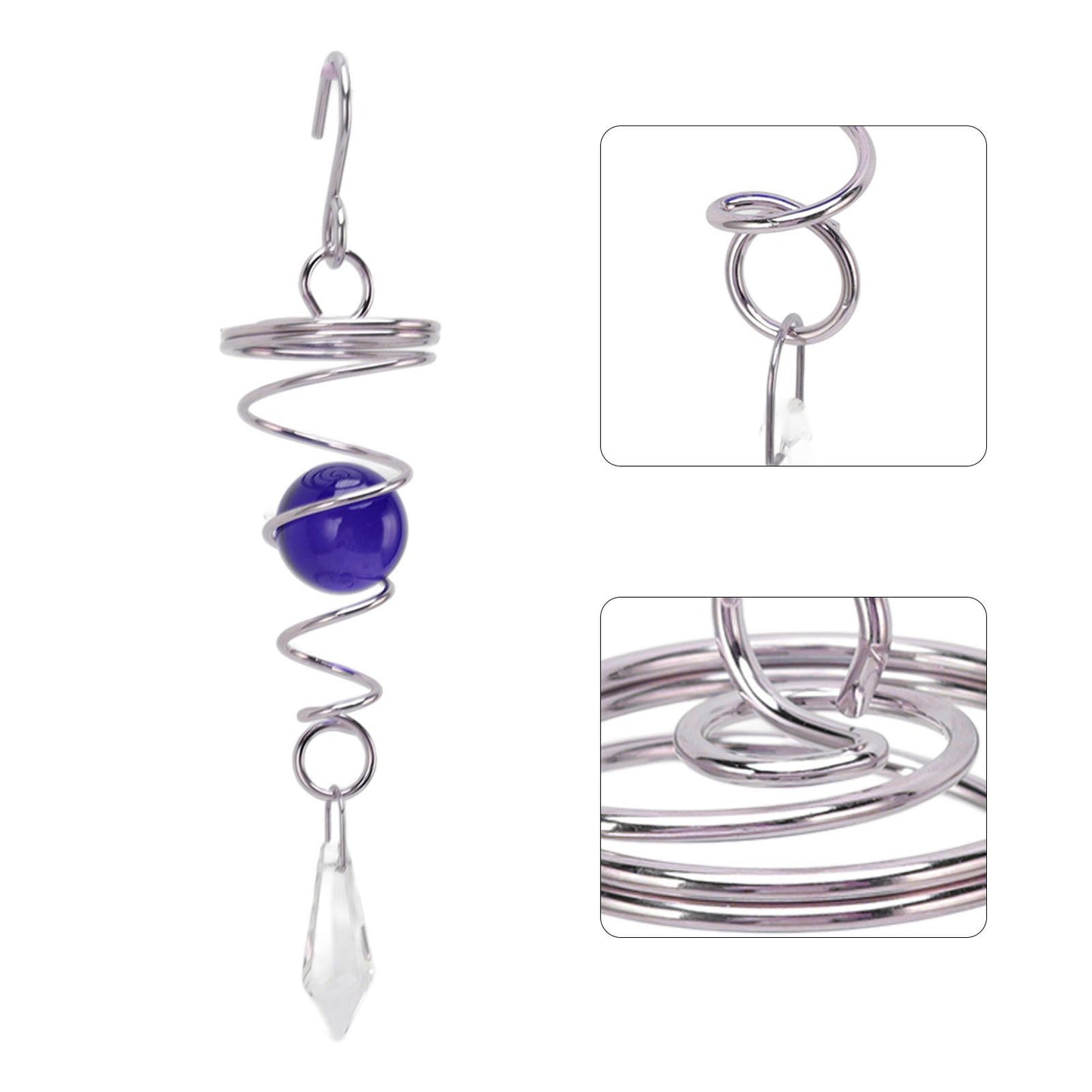 2Pcs Gazing Ball Spiral Tail Wind Spinner Stabilizer Stainless Steel Spiral Wind Chimes for Outside Blue V1294-YM3111220255513-0421