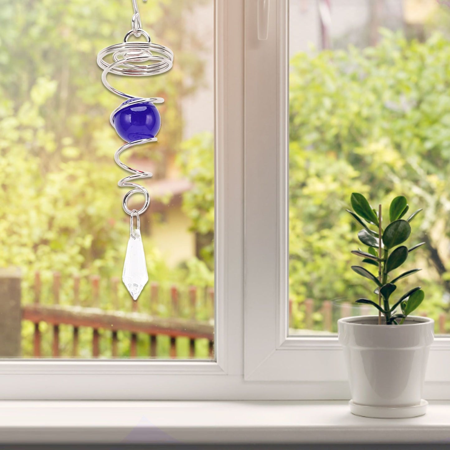 2Pcs Gazing Ball Spiral Tail Wind Spinner Stabilizer Stainless Steel Spiral Wind Chimes for Outside Blue V1294-YM3111220255513-0421