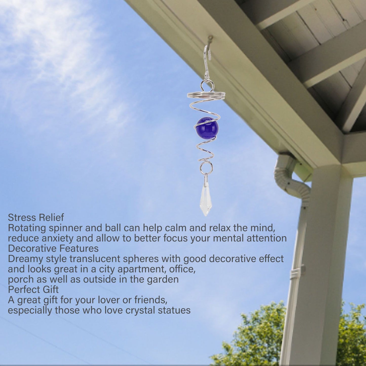 2Pcs Gazing Ball Spiral Tail Wind Spinner Stabilizer Stainless Steel Spiral Wind Chimes for Outside Blue V1294-YM3111220255513-0421