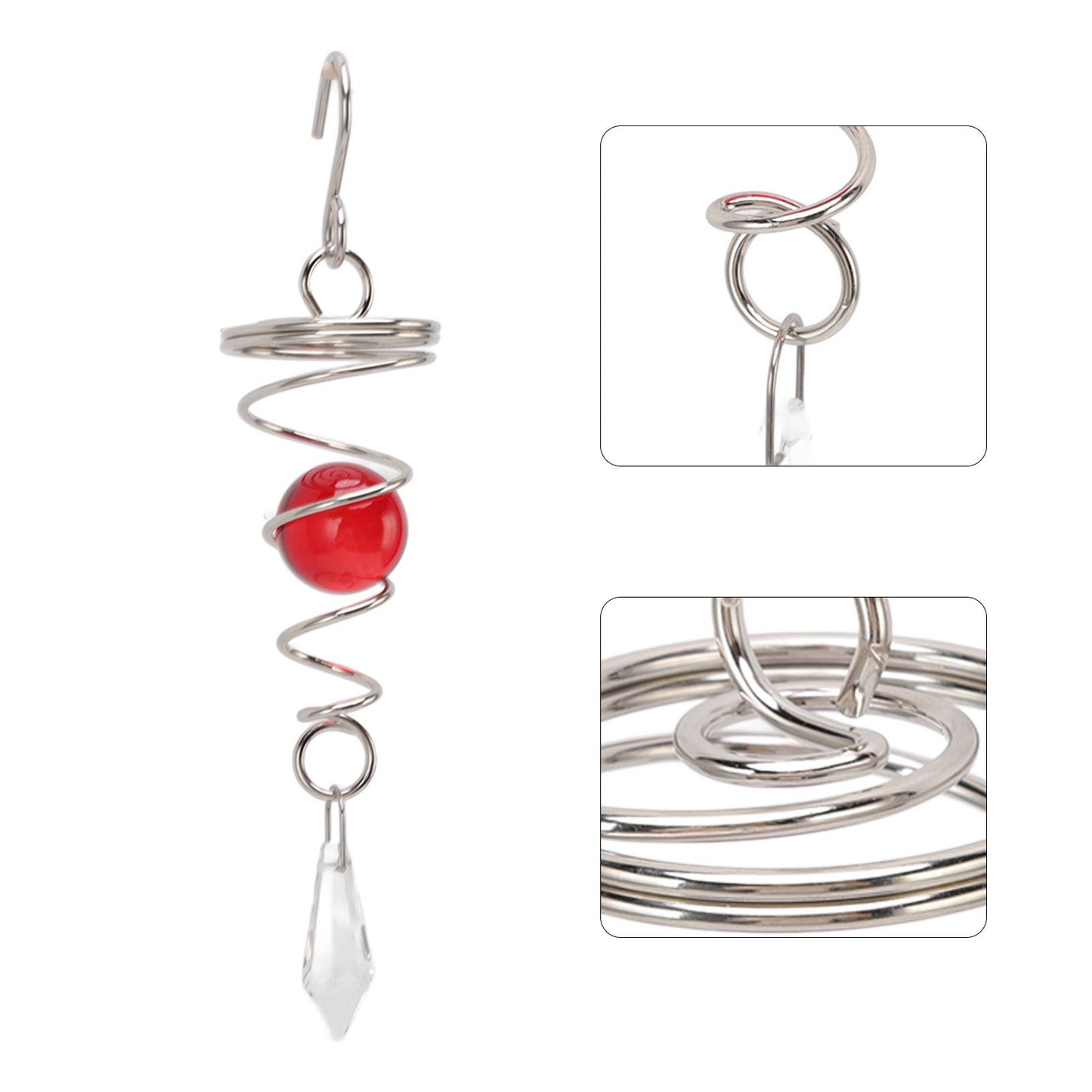 2Pcs Gazing Ball Spiral Tail Wind Spinner Stabilizer Stainless Steel Spiral Wind Chimes for Outside Red V1294-YM3111220255514-0421