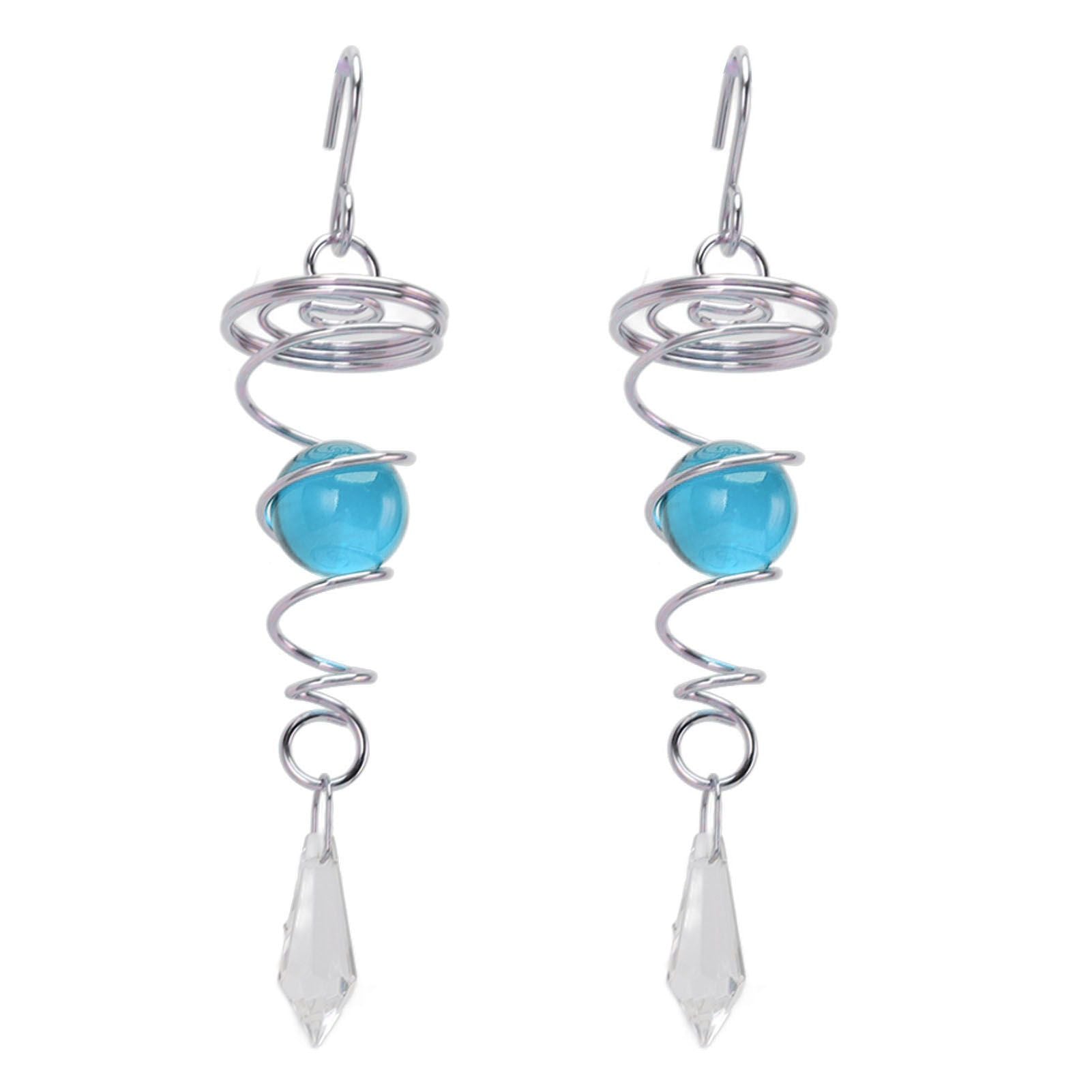 2Pcs Gazing Ball Spiral Tail Wind Spinner Stabilizer Stainless Steel Spiral Wind Chimes for Outside Lake Blue V1294-YM3111220255515-0421