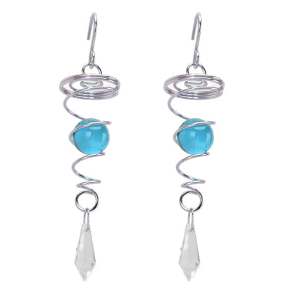 2Pcs Gazing Ball Spiral Tail Wind Spinner Stabilizer Stainless Steel Spiral Wind Chimes for Outside Lake Blue V1294-YM3111220255515-0421