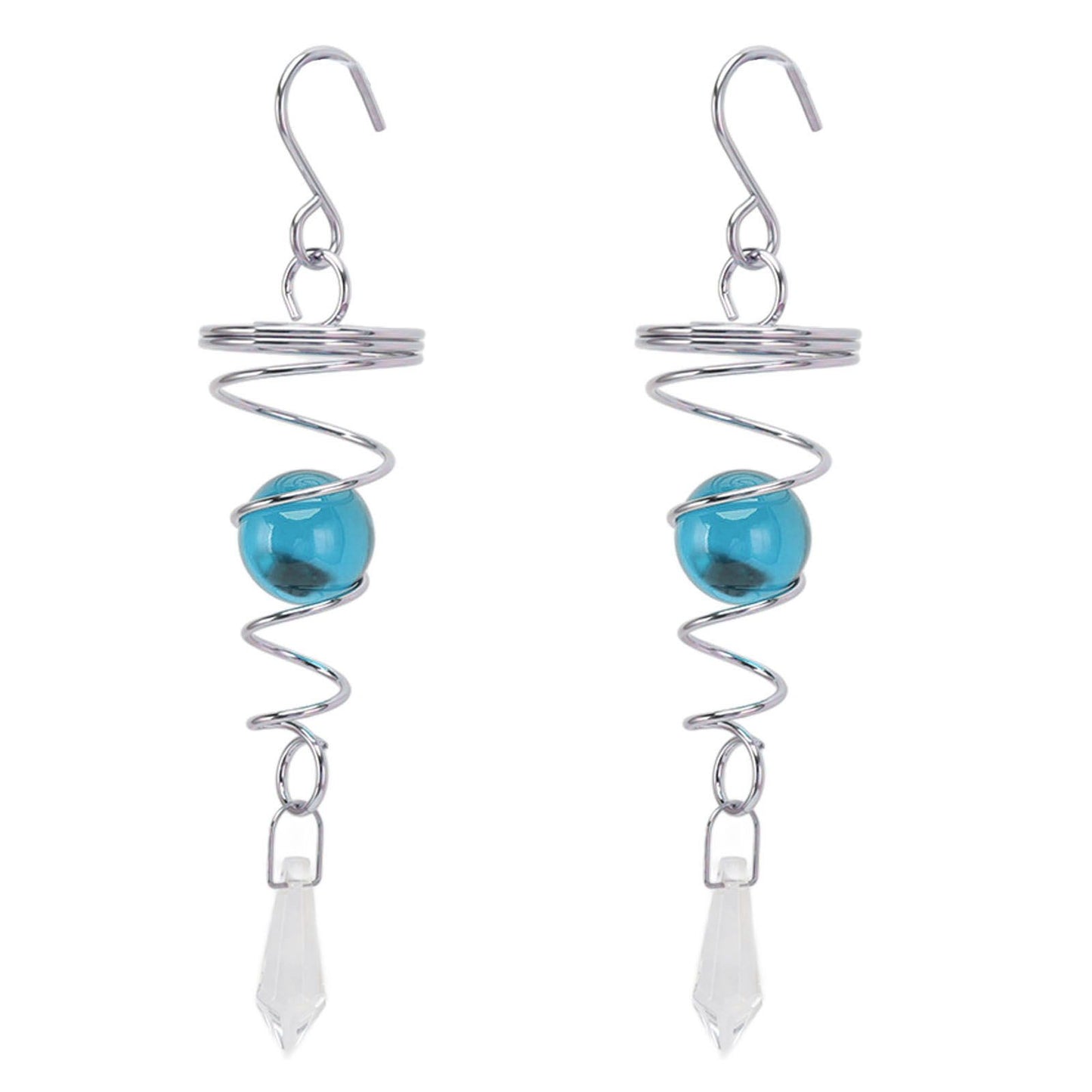 2Pcs Gazing Ball Spiral Tail Wind Spinner Stabilizer Stainless Steel Spiral Wind Chimes for Outside Lake Blue V1294-YM3111220255515-0421