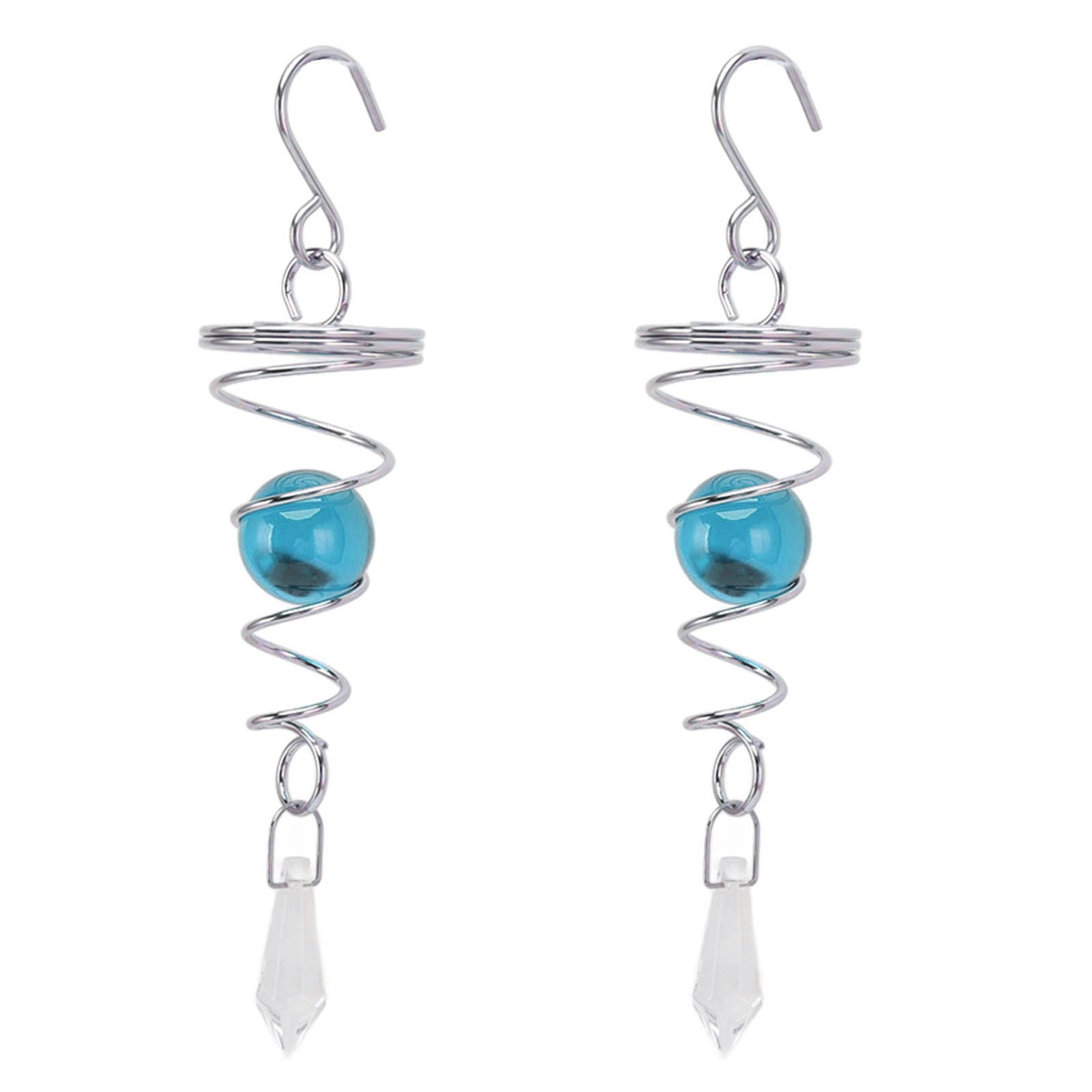 2Pcs Gazing Ball Spiral Tail Wind Spinner Stabilizer Stainless Steel Spiral Wind Chimes for Outside Lake Blue V1294-YM3111220255515-0421