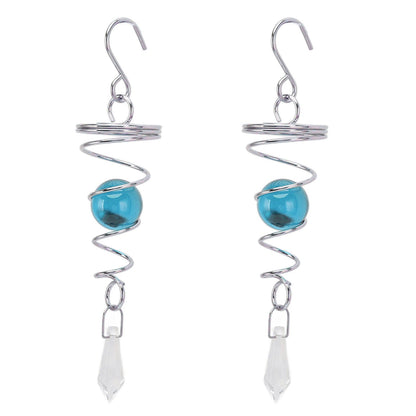 2Pcs Gazing Ball Spiral Tail Wind Spinner Stabilizer Stainless Steel Spiral Wind Chimes for Outside Lake Blue V1294-YM3111220255515-0421