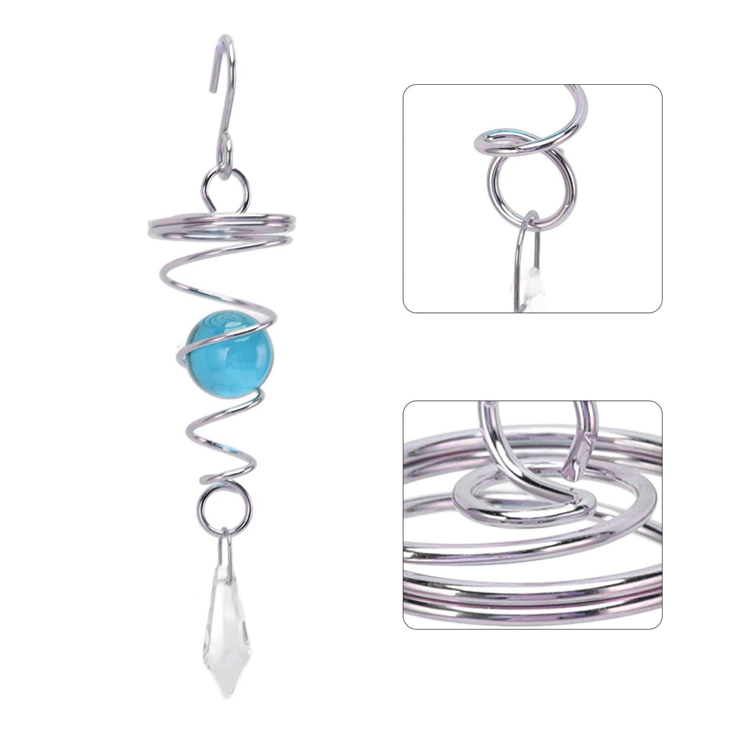 2Pcs Gazing Ball Spiral Tail Wind Spinner Stabilizer Stainless Steel Spiral Wind Chimes for Outside Lake Blue V1294-YM3111220255515-0421