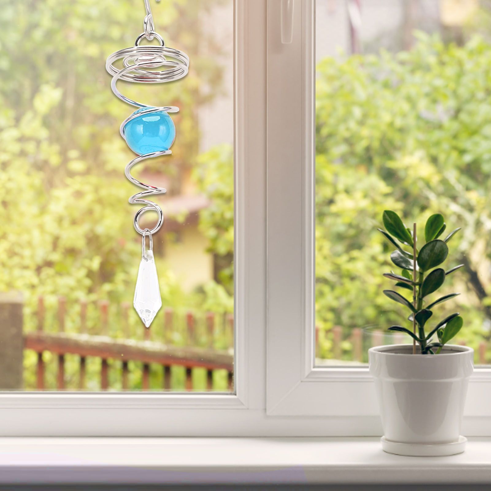 2Pcs Gazing Ball Spiral Tail Wind Spinner Stabilizer Stainless Steel Spiral Wind Chimes for Outside Lake Blue V1294-YM3111220255515-0421