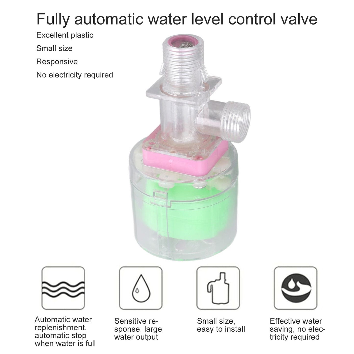 Water Lever Control Valve Transparent Full Automatic Plastic Tower Tank Floating Ball Valve G1/2 Top Water V1294-YM3111220258113-0421