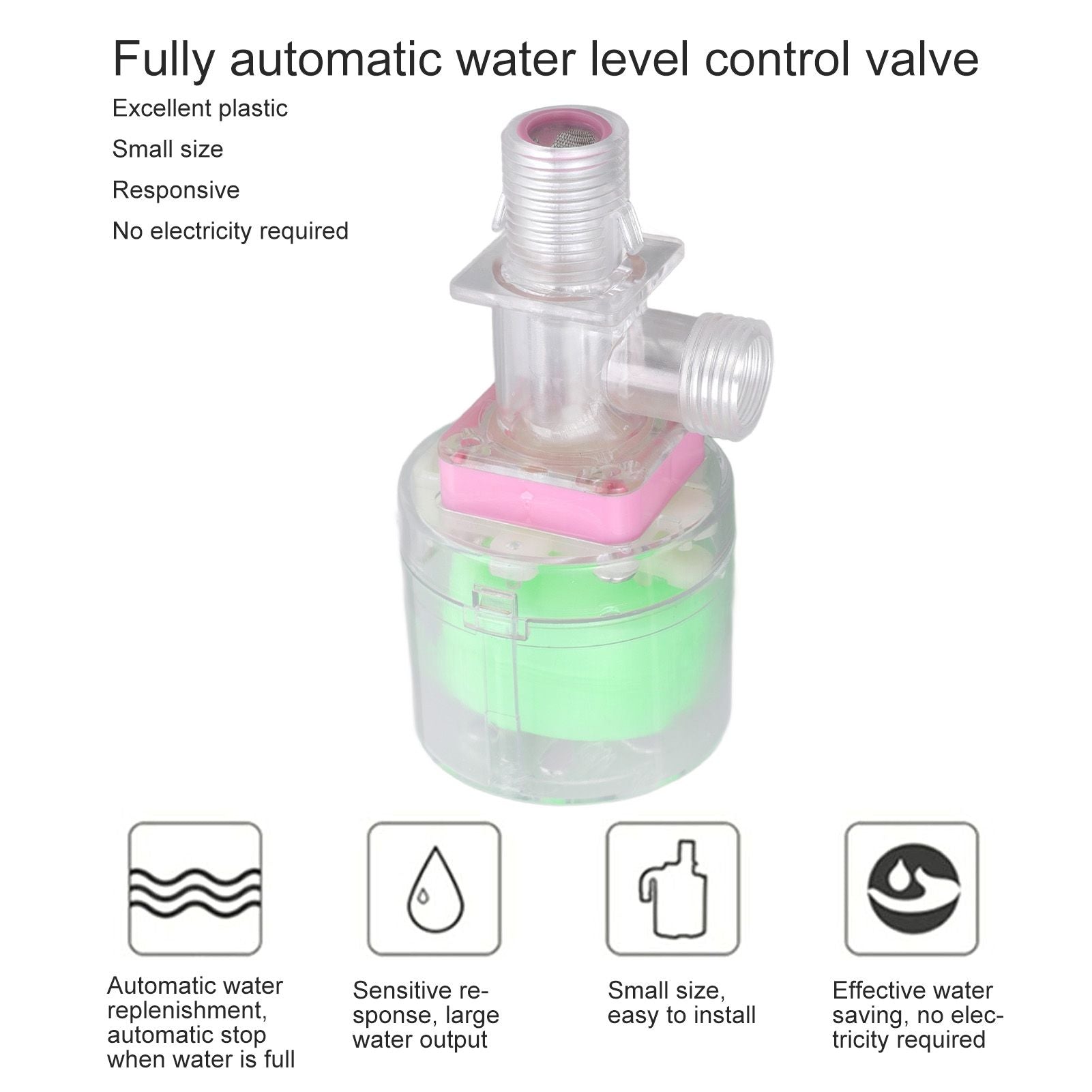 Water Lever Control Valve Transparent Full Automatic Plastic Tower Tank Floating Ball Valve G1/2 Top Water V1294-YM3111220258113-0421