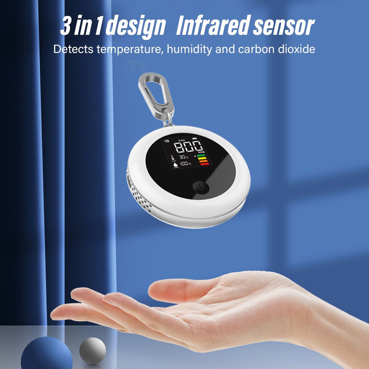 Infrared Mini CO2 Detector 3 in 1 Portable LCD Temperature Humidity Air Analyzer for Home Indoor Travel White V1294-YM3111220259811-0421