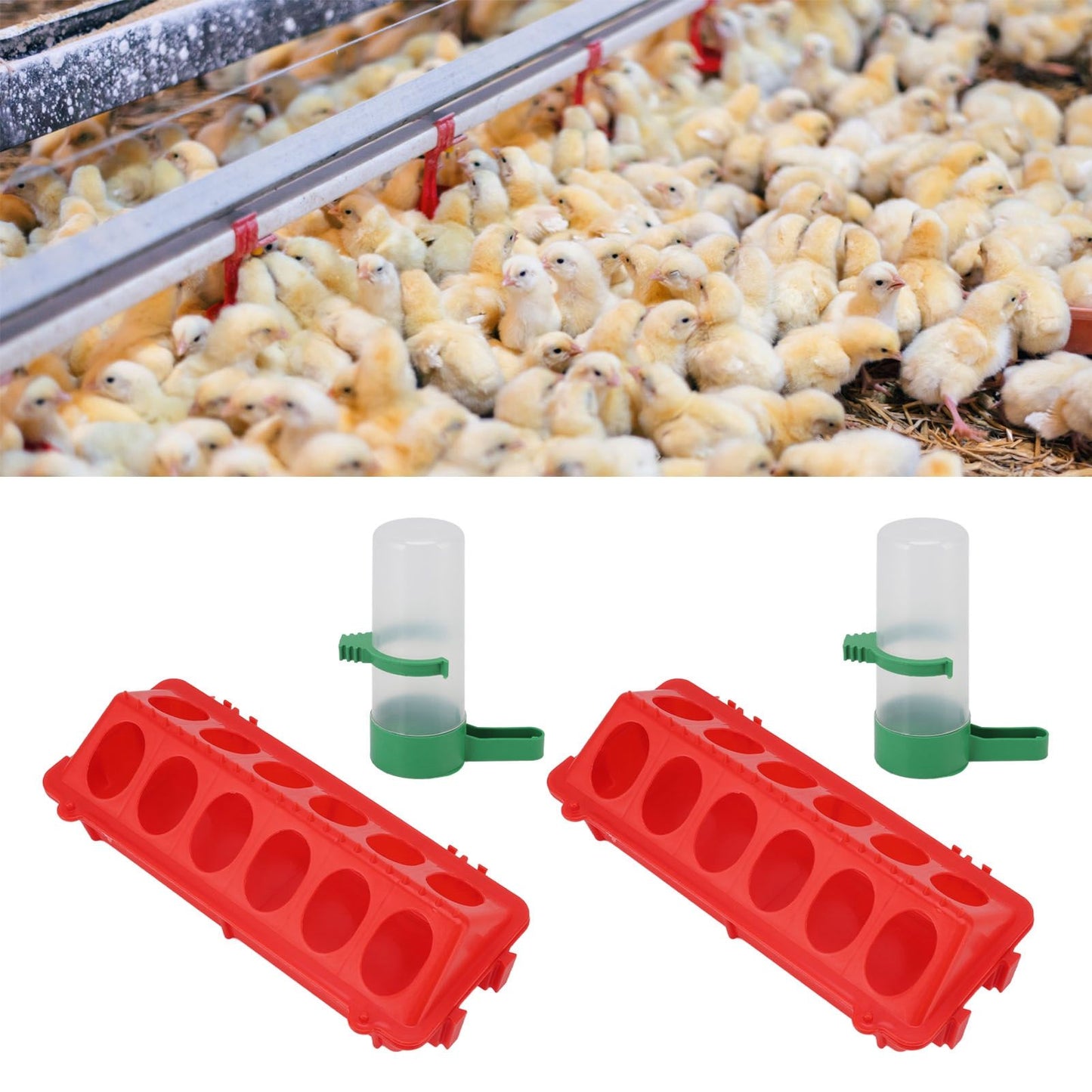 2Set Flip Top Chick Birds Water Feeder PP Chicken Trough Automatic Feeder with Splatter Proof Cover Poultry V1294-YM3111220265212-0421