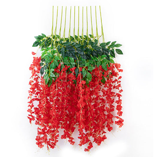 Simulated 6 Leaves Wisteria Decoration Silk Flower Artificial Faux Indoor Vine Wisteria Ornament for Home Red V1294-YM3111220268312-0421