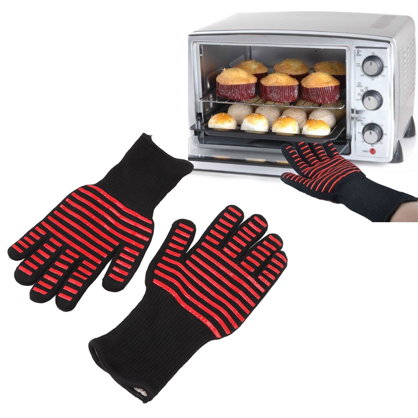 2PCS BBQ Fire Gloves Flame Retardant High Temperature Resistant Microwave Oven Gloves for Industrial V1294-YM3111220273311-0421