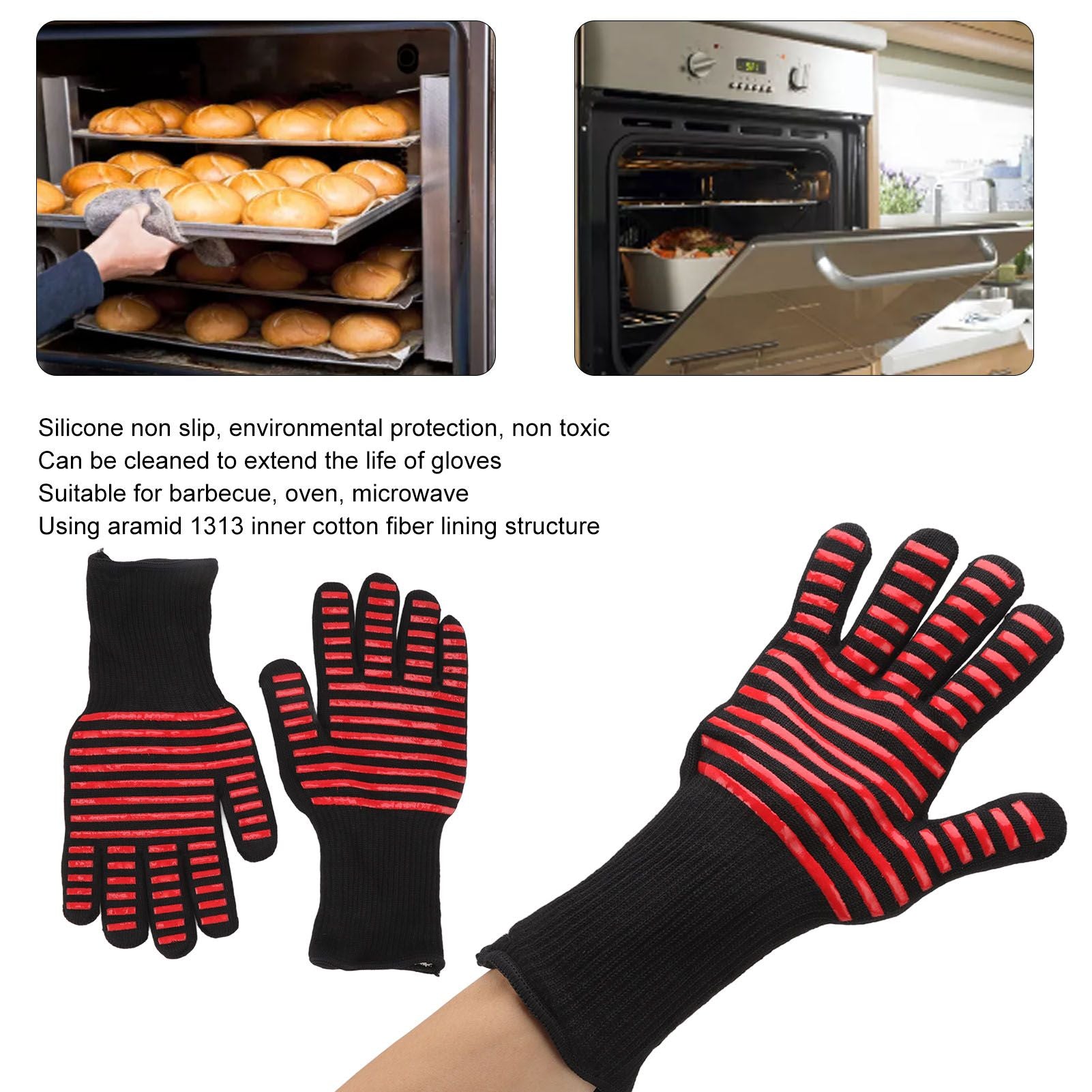 2PCS BBQ Fire Gloves Flame Retardant High Temperature Resistant Microwave Oven Gloves for Industrial V1294-YM3111220273311-0421