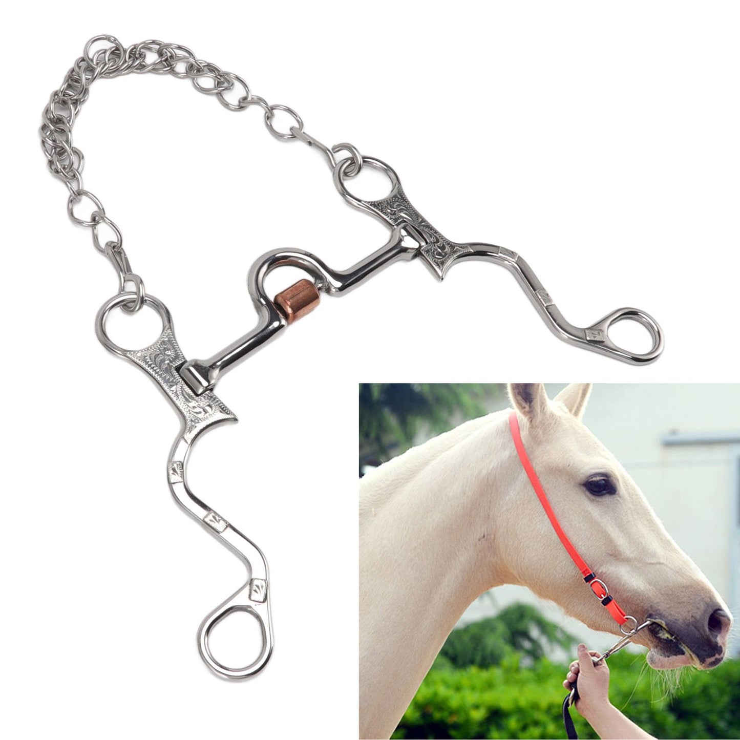 120mm Horse Mouth Snaffle with Chain Stainless Steel Horse Bit for Equestrian Training Equipment V1294-YM3111220273811-0421