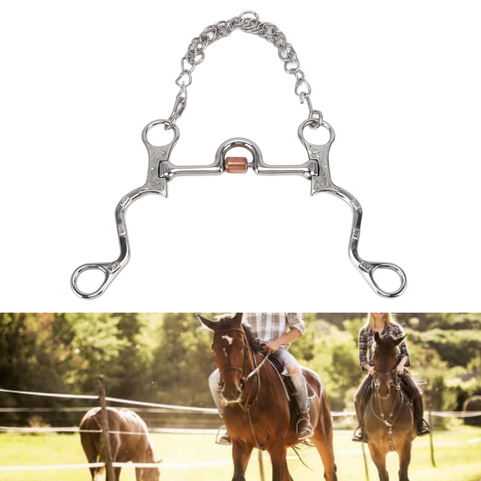 120mm Horse Mouth Snaffle with Chain Stainless Steel Horse Bit for Equestrian Training Equipment V1294-YM3111220273811-0421