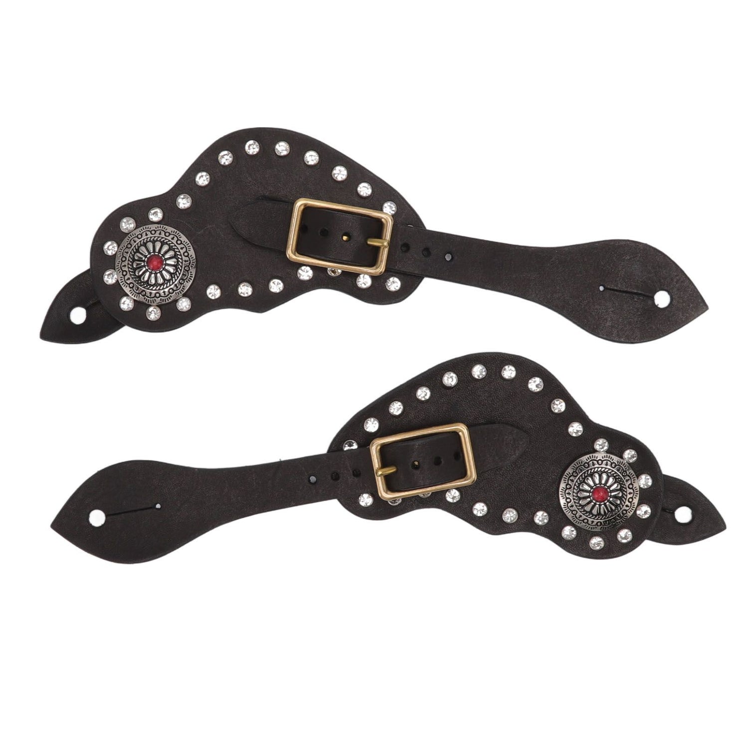 1Pair Spur Strap Leather Rhinestone Western Vintage Style Horse Riding Protective Equipment for Outdoor Black V1294-YM3111220274811-0421
