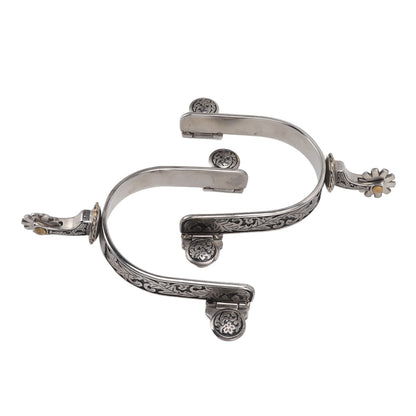 One Pair Boot Spurs Stainless Steel Vintage Leaf Patterned Western Cowboy Spurs for Outdoor V1294-YM3111220276611-0421