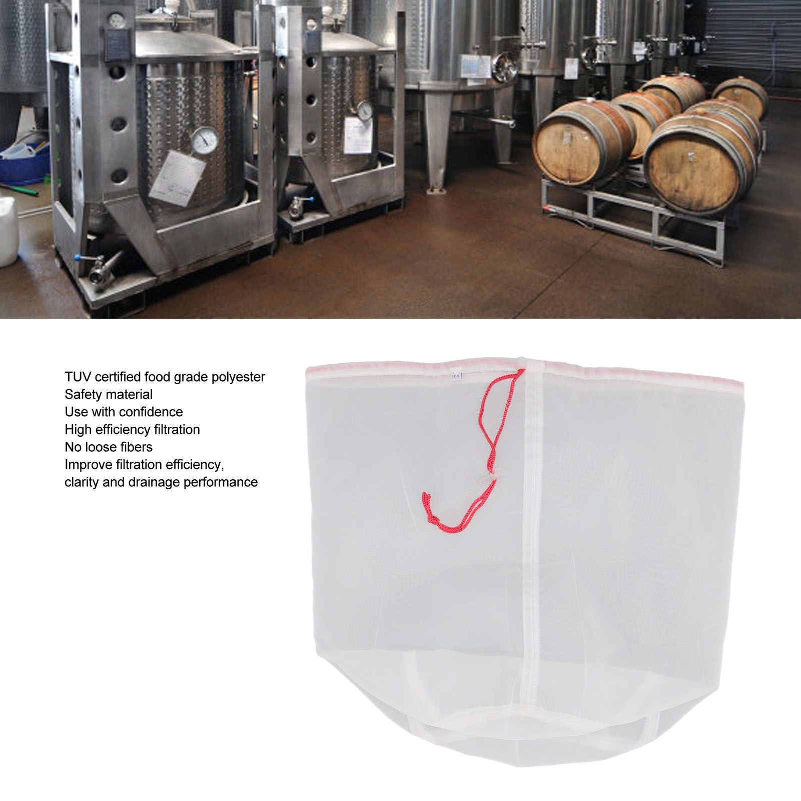 5 Gallons Brew Bags Wine Straining Bag Extra Fine Mesh for Homebrewing Milk Honey Red (160micro) V1294-YM3111220279013-0421