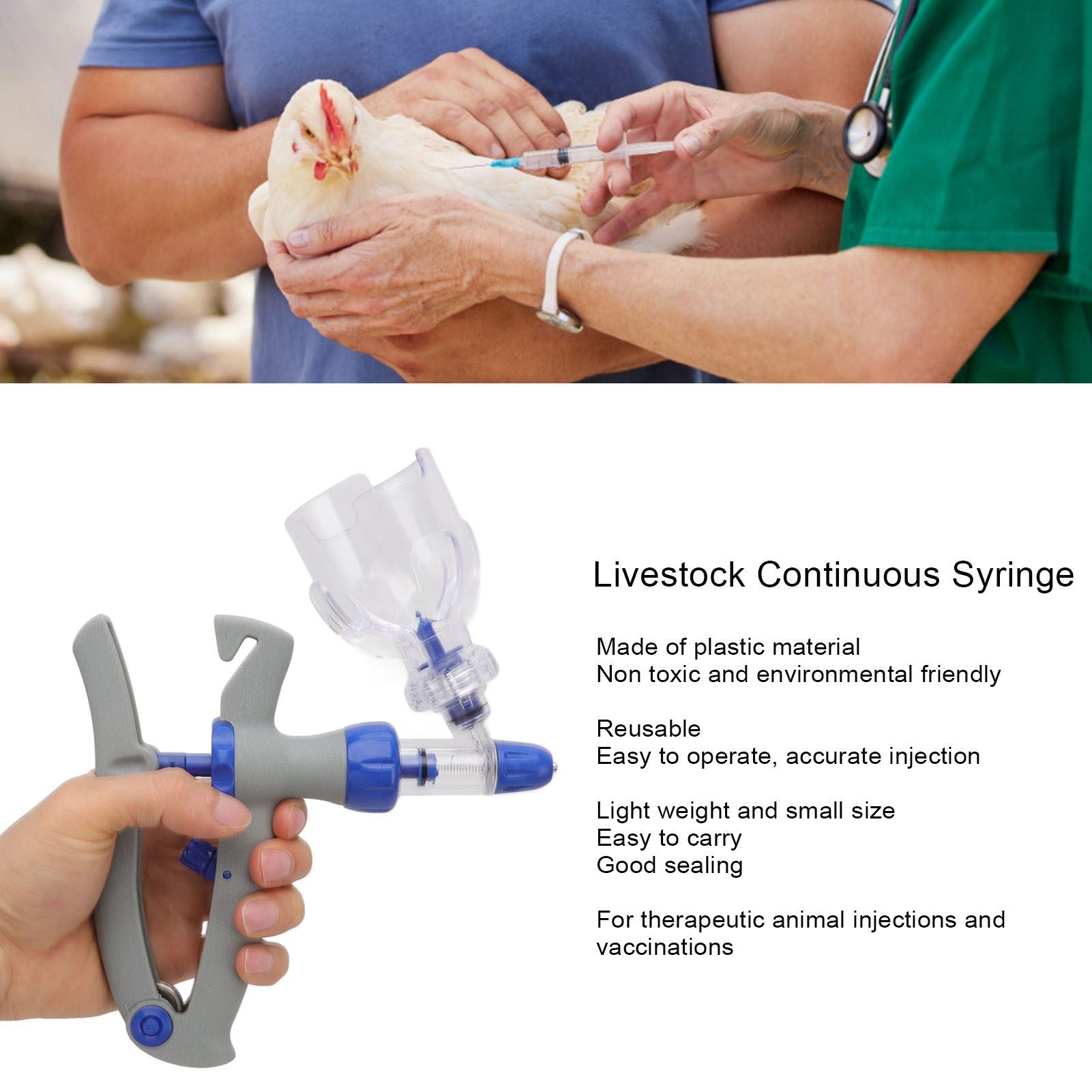 Livestock Continuous Syringe Adjustable Safe Stable Detachable Animal Continuous Injector for Chicken Sheep V1294-YM3111220280611-0421