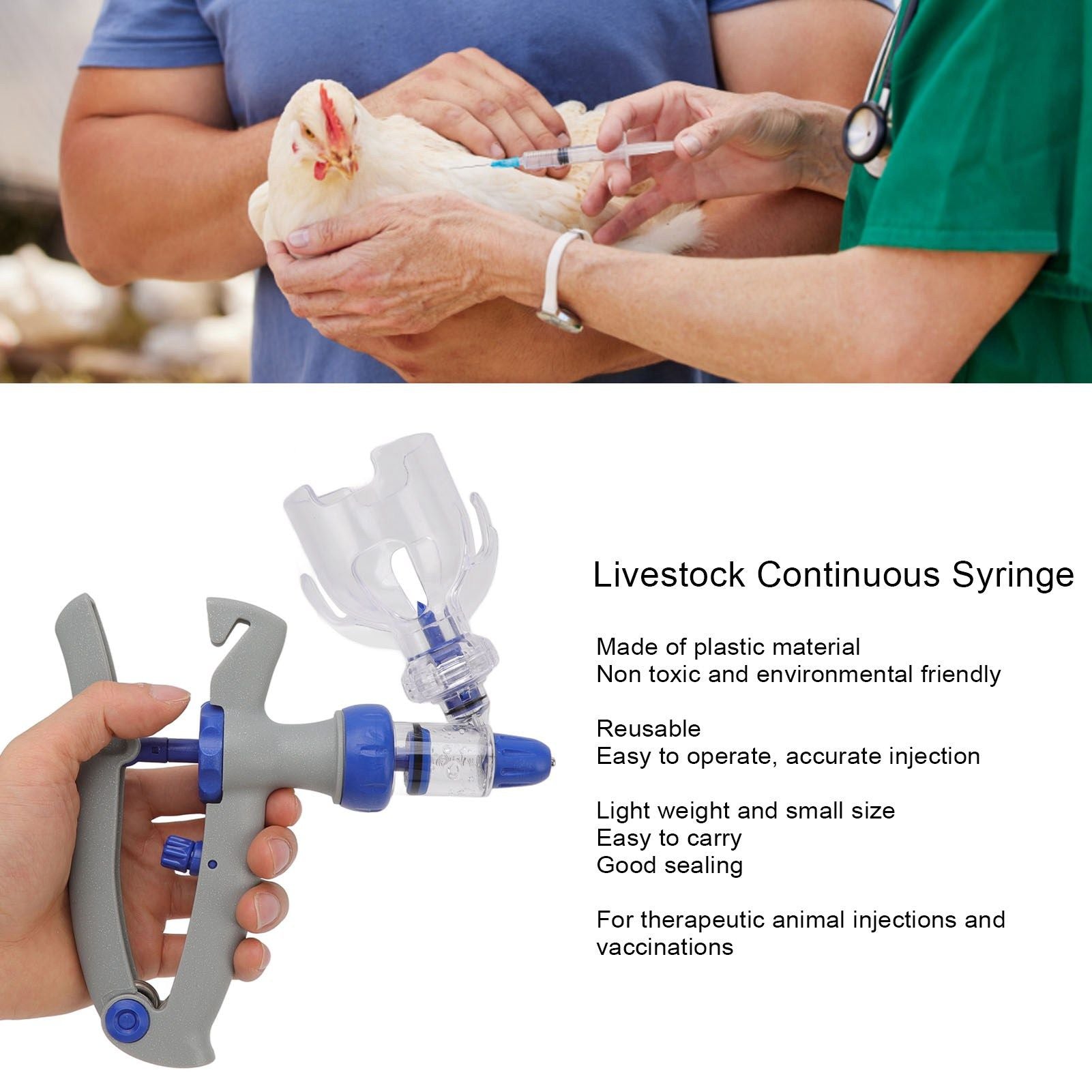 Livestock Continuous Syringe Adjustable Safe Stable Detachable Animal Continuous Injector for Chicken Sheep V1294-YM3111220280612-0421