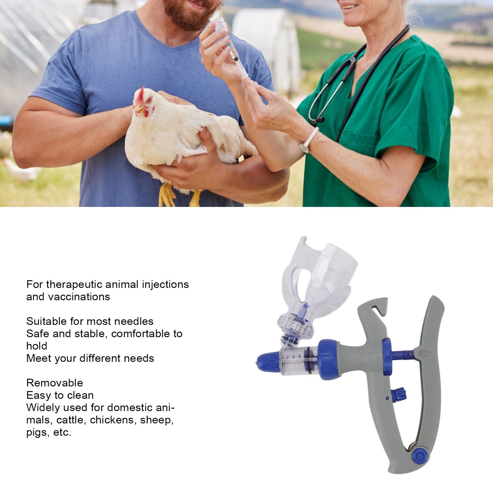 Livestock Continuous Syringe Adjustable Safe Stable Detachable Animal Continuous Injector for Chicken Sheep V1294-YM3111220280612-0421