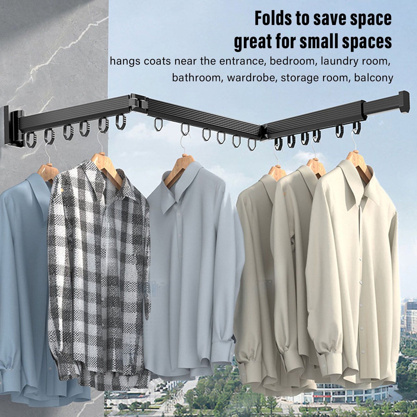 Laundry Drying Rack Retractable 3 Folding Wall Mounted Clothes Drying Rack for Entrance Bedroom Laundry Room V1294-YM3112220069411-0421