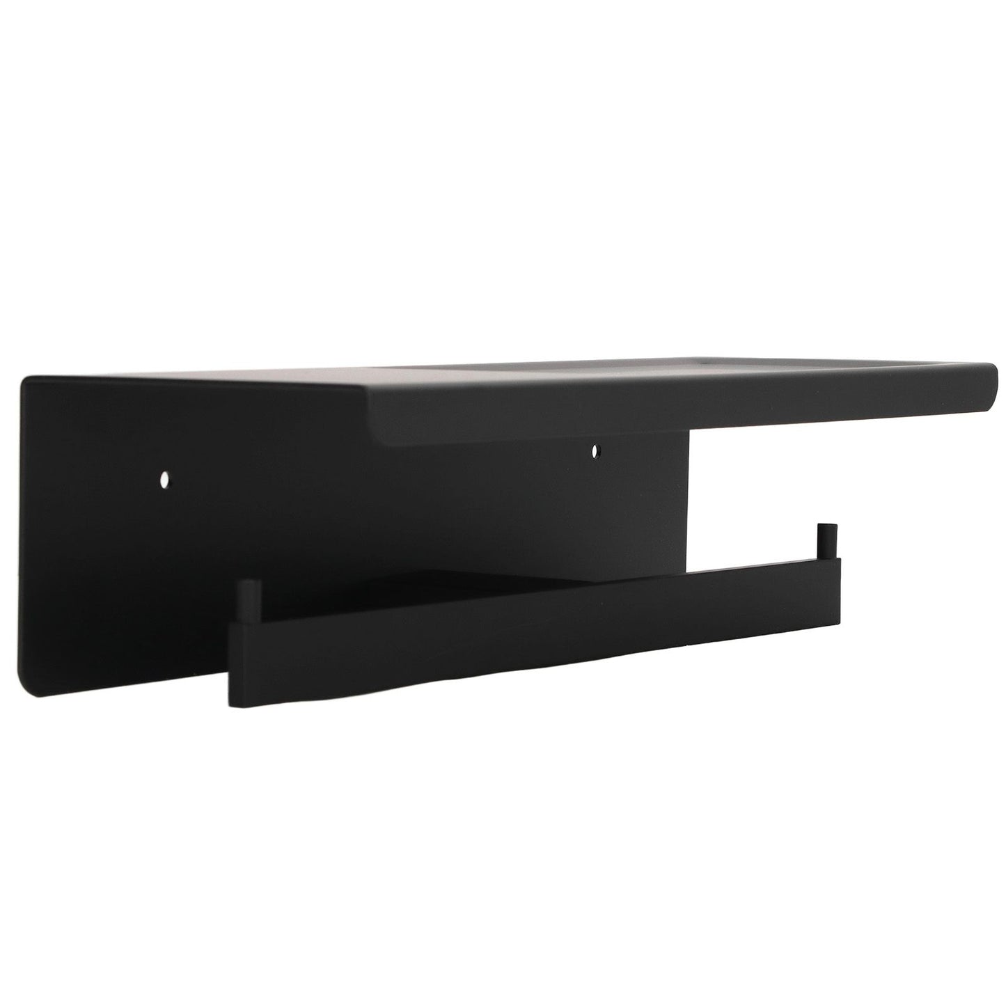 Wall Mount Toilet Paper Holder 2 Use Hotel Bathroom Tissue Waterproof with Storage Shelf Black V1294-YM3112220069511-0421