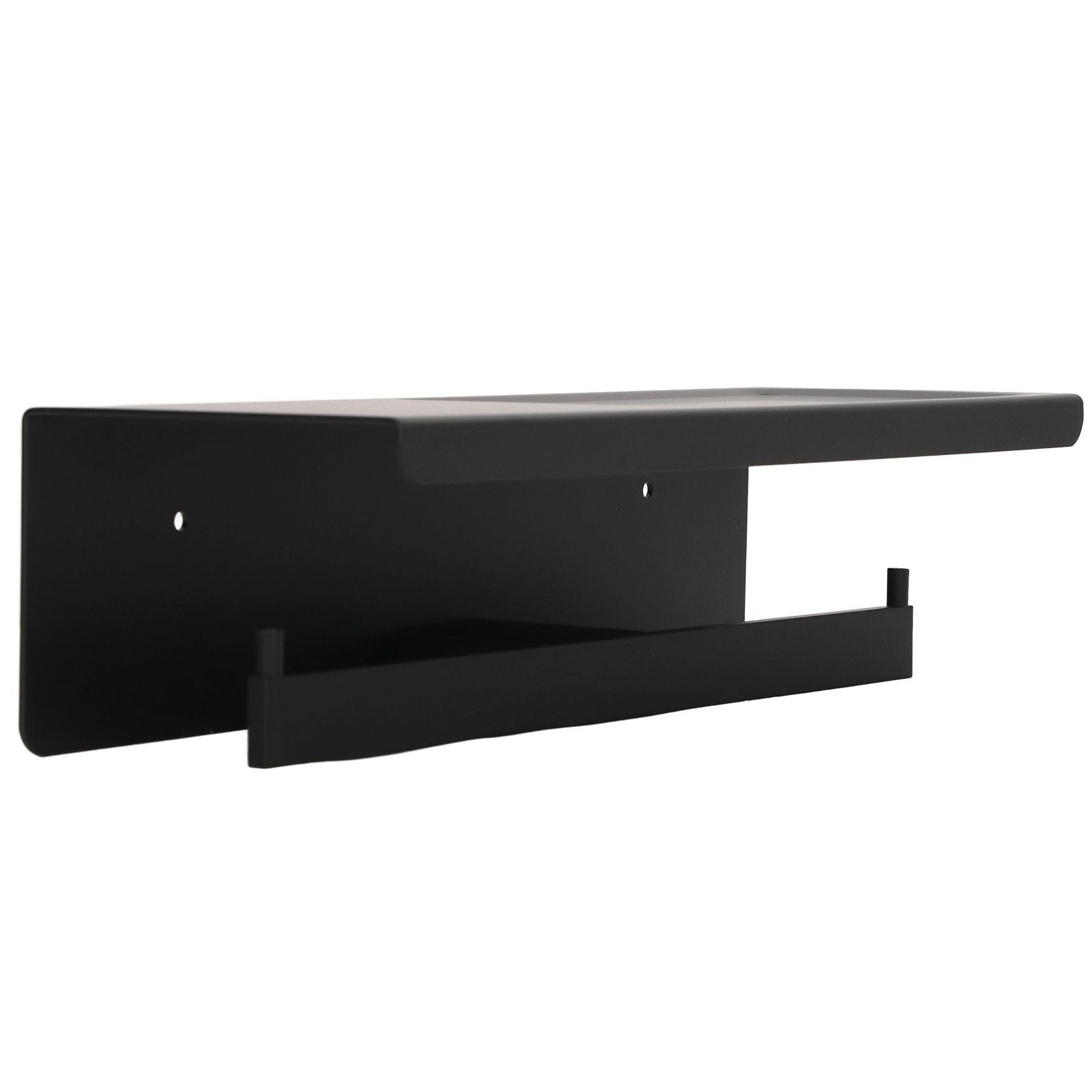 Wall Mount Toilet Paper Holder 2 Use Hotel Bathroom Tissue Waterproof with Storage Shelf Black V1294-YM3112220069511-0421