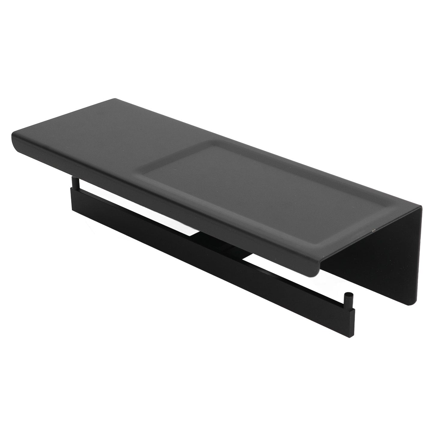 Wall Mount Toilet Paper Holder 2 Use Hotel Bathroom Tissue Waterproof with Storage Shelf Black V1294-YM3112220069511-0421