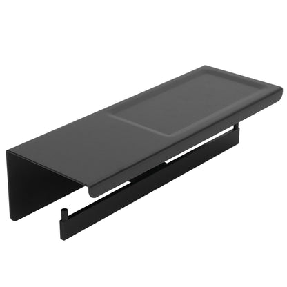 Wall Mount Toilet Paper Holder 2 Use Hotel Bathroom Tissue Waterproof with Storage Shelf Black V1294-YM3112220069511-0421