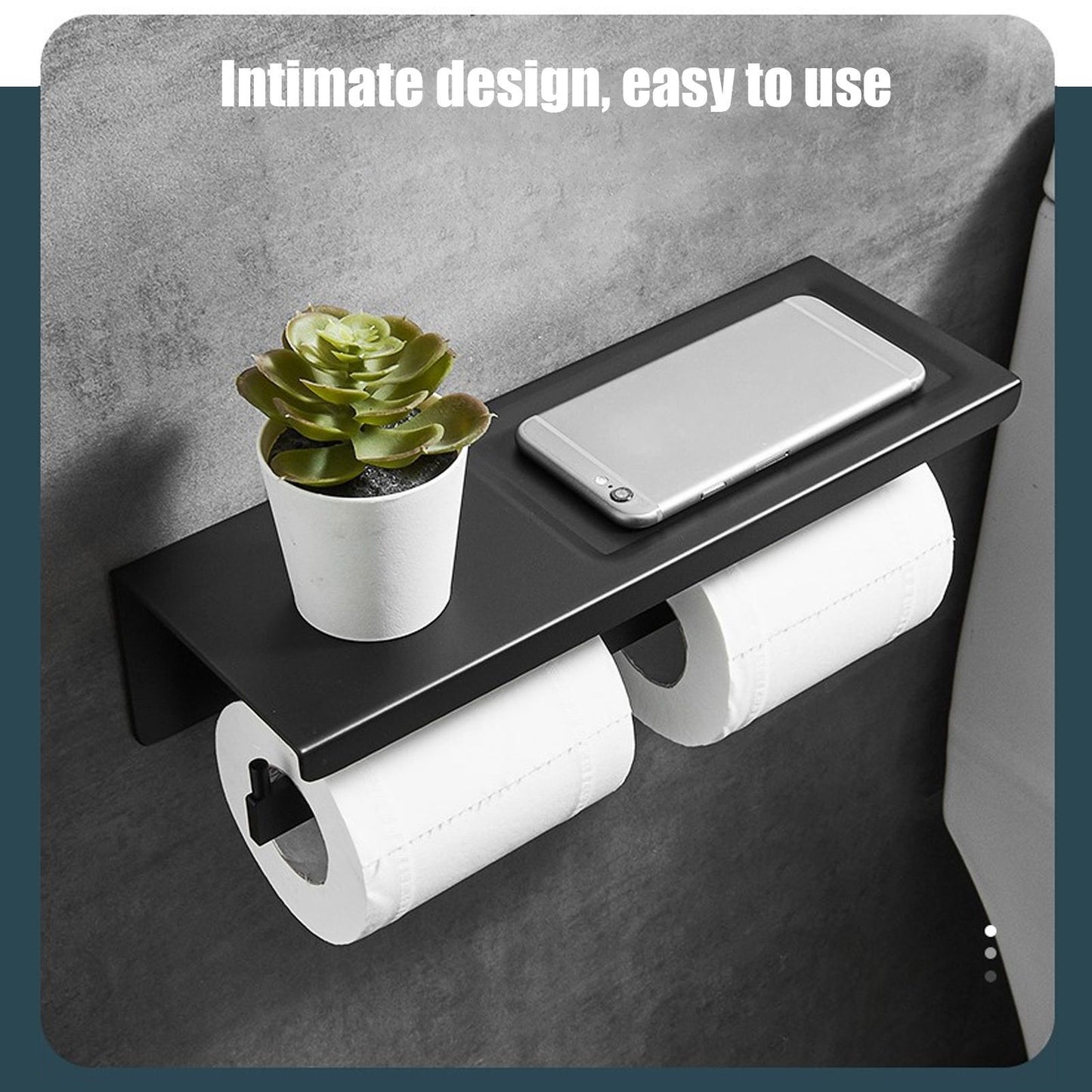 Wall Mount Toilet Paper Holder 2 Use Hotel Bathroom Tissue Waterproof with Storage Shelf Black V1294-YM3112220069511-0421