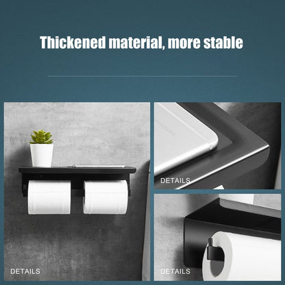 Wall Mount Toilet Paper Holder 2 Use Hotel Bathroom Tissue Waterproof with Storage Shelf Black V1294-YM3112220069511-0421