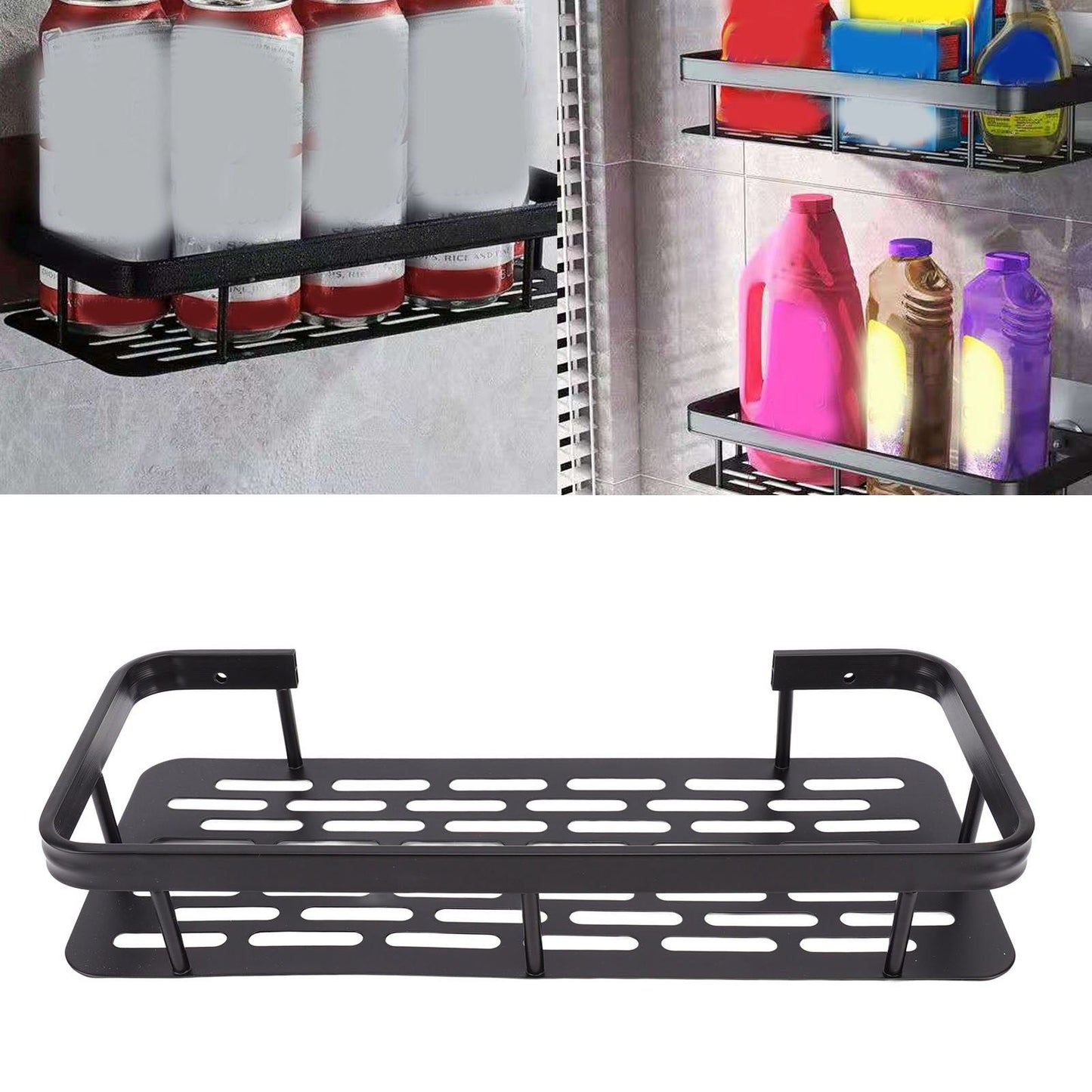 Shower Caddy Single Tier Durable Aluminium Rustproof Sticker Installation Shower Shelf for Bathroom Bedroom V1294-YM3112220070211-0421