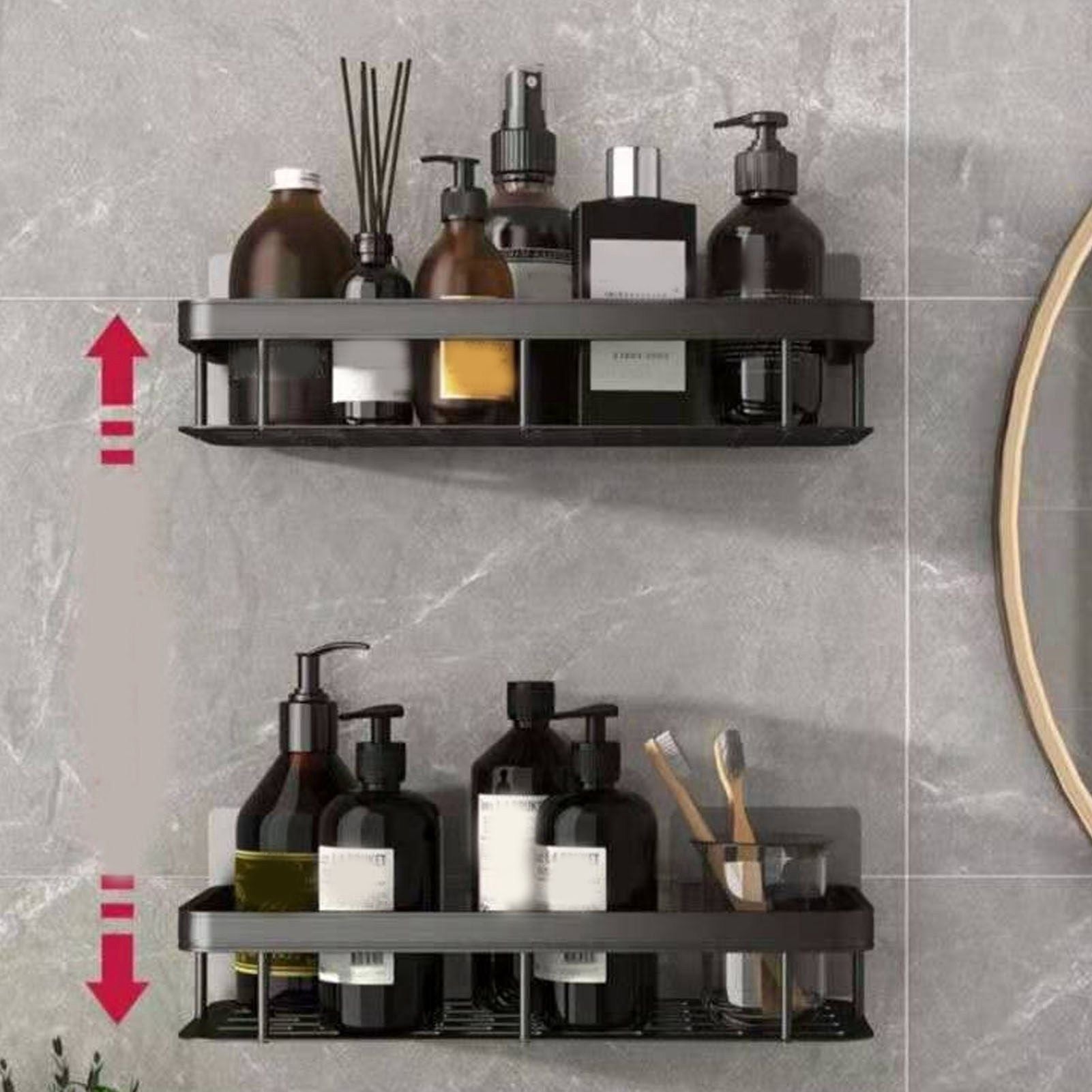 Shower Caddy Single Tier Durable Aluminium Rustproof Sticker Installation Shower Shelf for Bathroom Bedroom V1294-YM3112220070211-0421