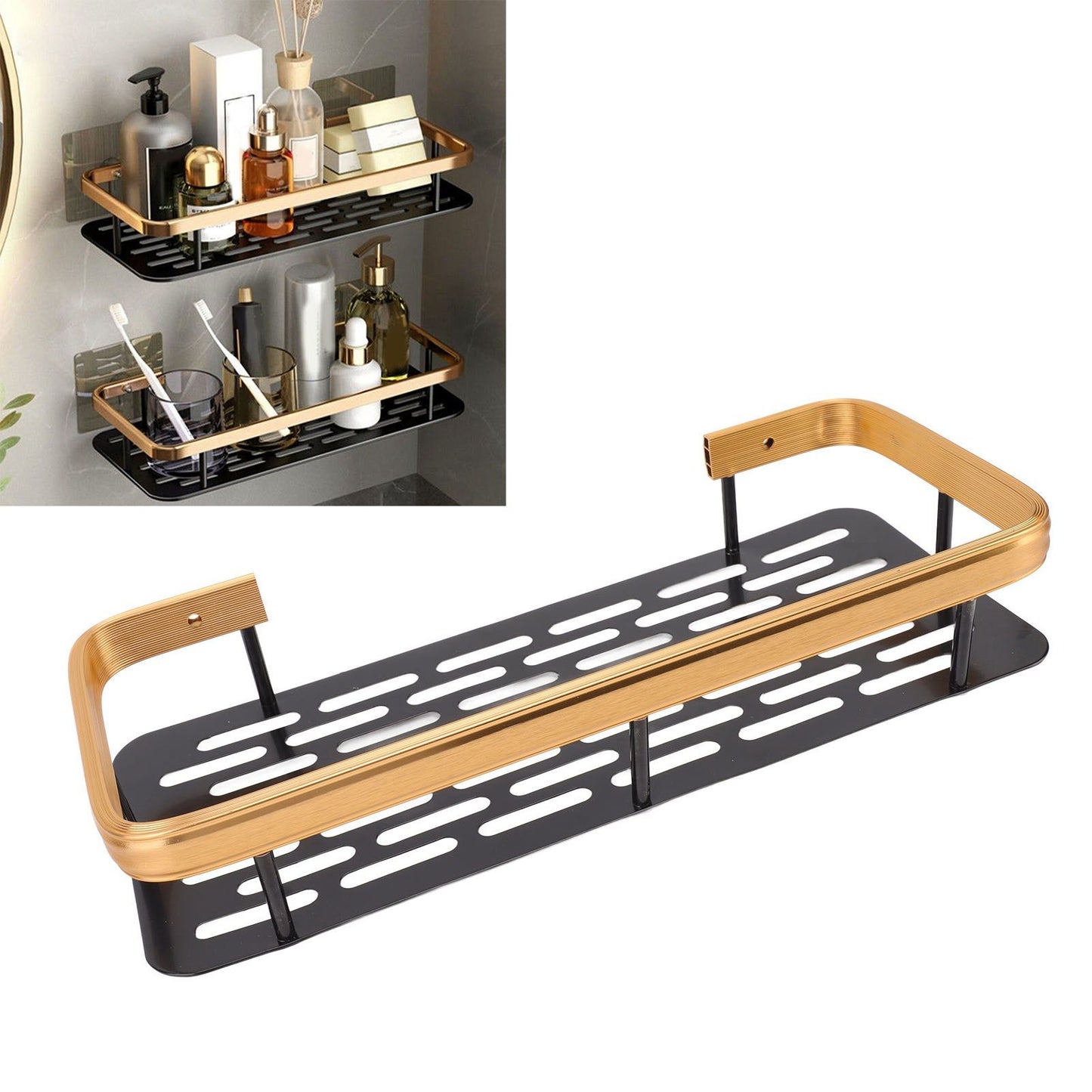 Shower Caddy Single Tier Durable Aluminium Rustproof Sticker Installation Shower Shelf for Bathroom Bedroom V1294-YM3112220070212-0421
