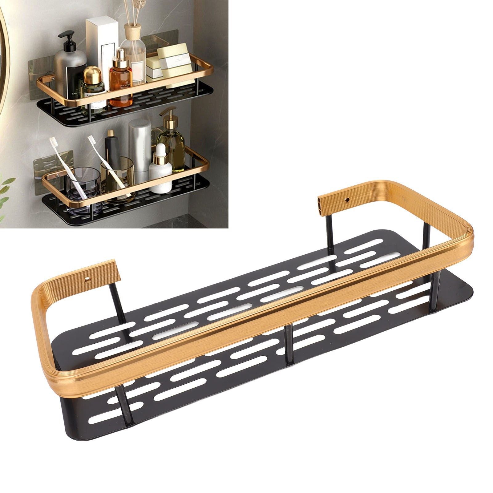 Shower Caddy Single Tier Durable Aluminium Rustproof Sticker Installation Shower Shelf for Bathroom Bedroom V1294-YM3112220070212-0421