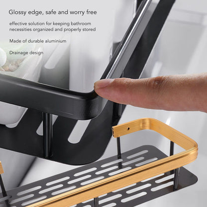 Shower Caddy Single Tier Durable Aluminium Rustproof Sticker Installation Shower Shelf for Bathroom Bedroom V1294-YM3112220070212-0421