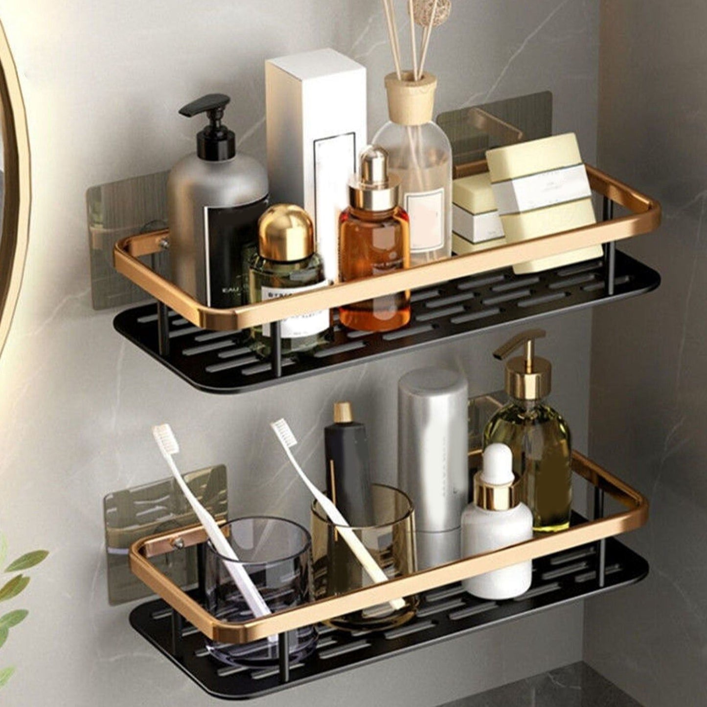 Shower Caddy Single Tier Durable Aluminium Rustproof Sticker Installation Shower Shelf for Bathroom Bedroom V1294-YM3112220070212-0421