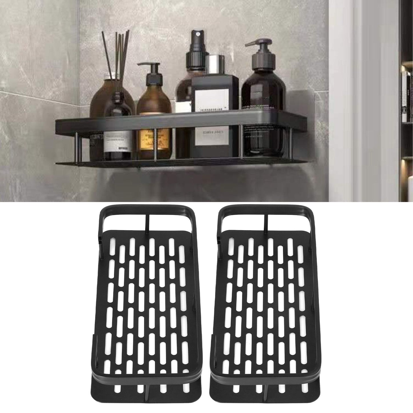 Shower Caddy Double Layer Rectangle Shape Space Saving Aluminum Punching Free Installation Bathroom Supplies V1294-YM3112220070311-0421