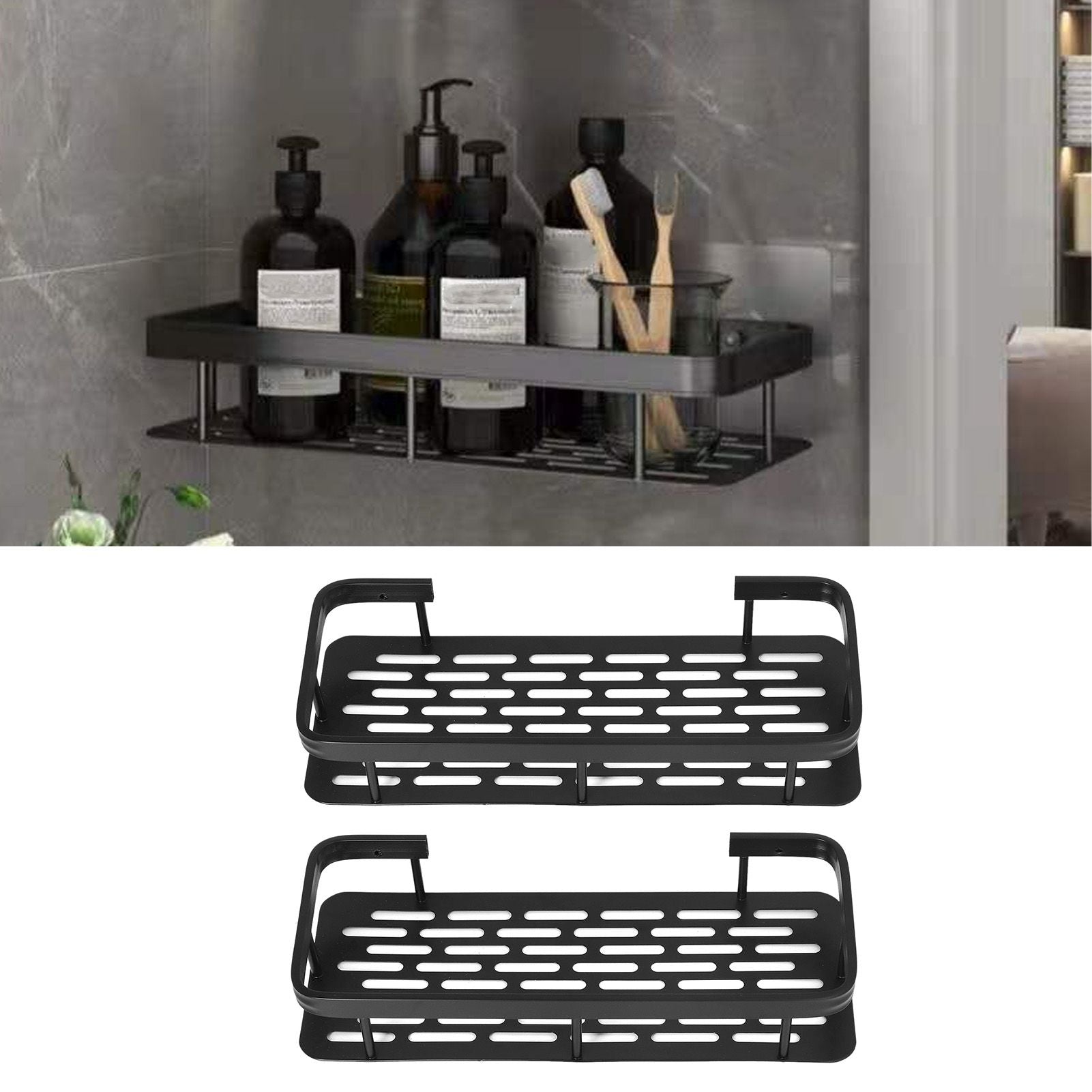 Shower Caddy Double Layer Rectangle Shape Space Saving Aluminum Punching Free Installation Bathroom Supplies V1294-YM3112220070311-0421