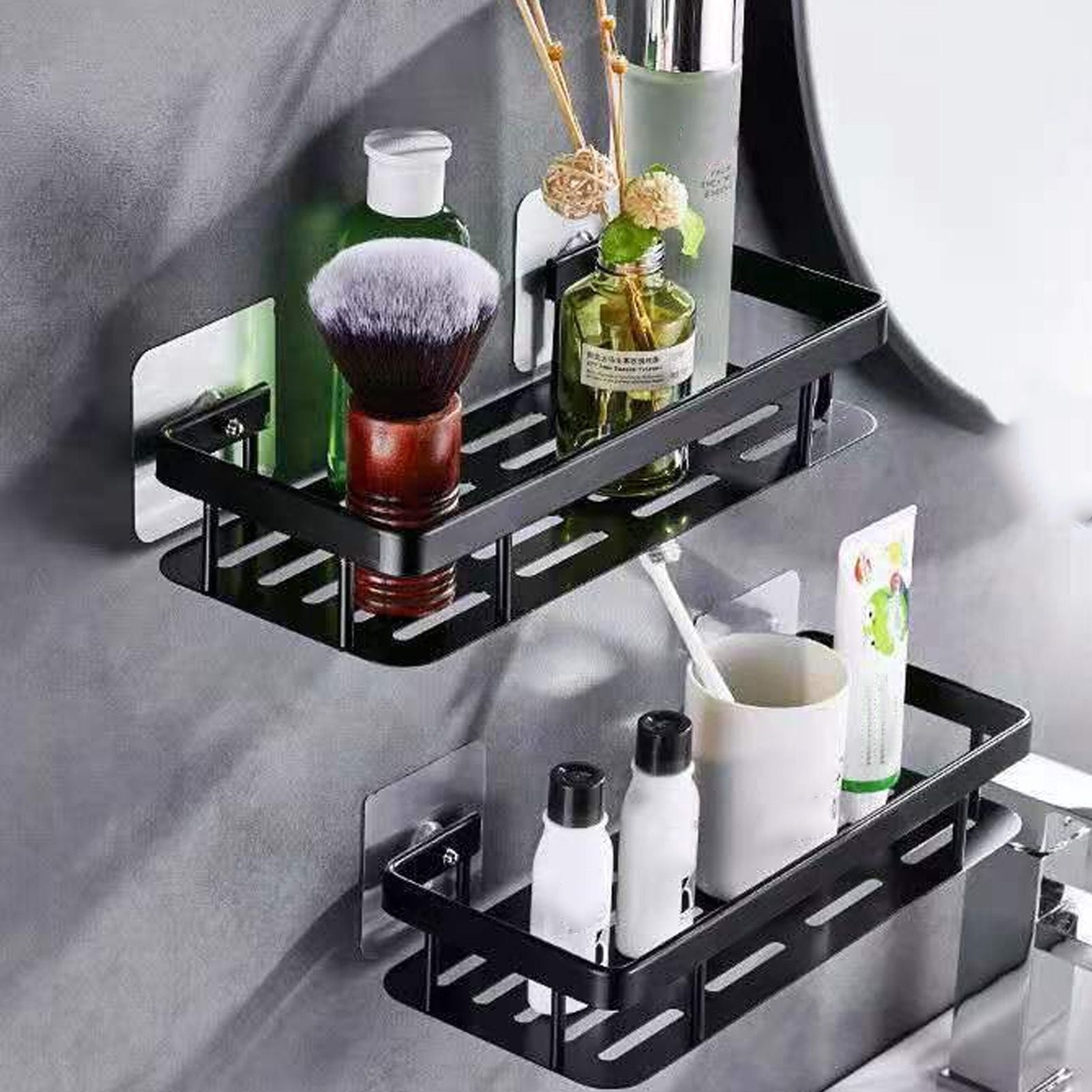 Shower Caddy Double Layer Rectangle Shape Space Saving Aluminum Punching Free Installation Bathroom Supplies V1294-YM3112220070311-0421