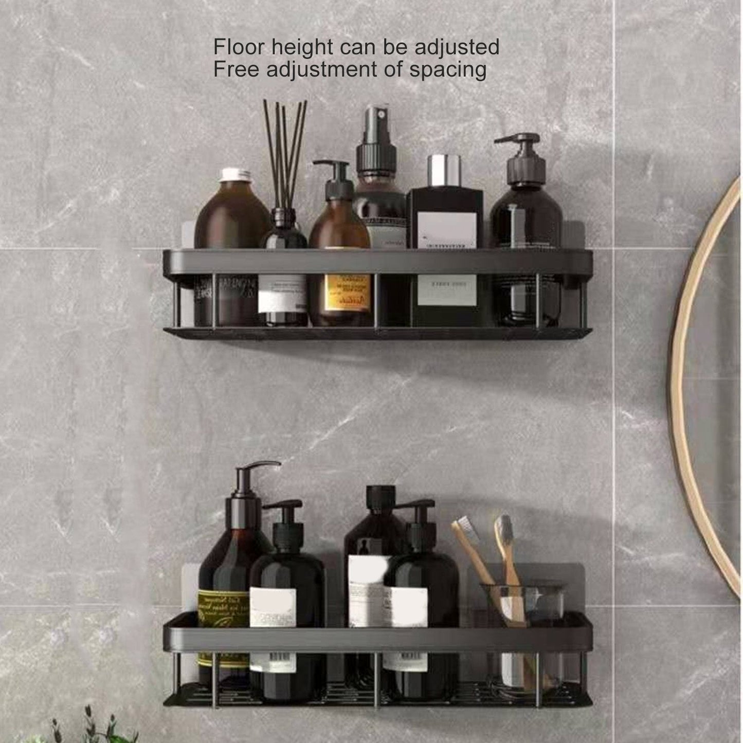 Shower Caddy Double Layer Rectangle Shape Space Saving Aluminum Punching Free Installation Bathroom Supplies V1294-YM3112220070311-0421