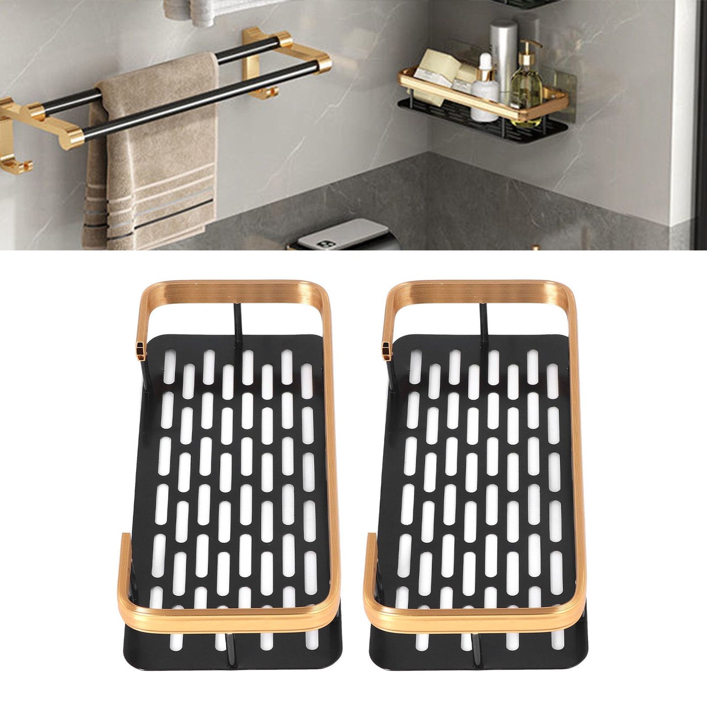 Shower Caddy Double Layer Rectangle Shape Space Saving Aluminum Punching Free Installation Bathroom Supplies V1294-YM3112220070312-0421