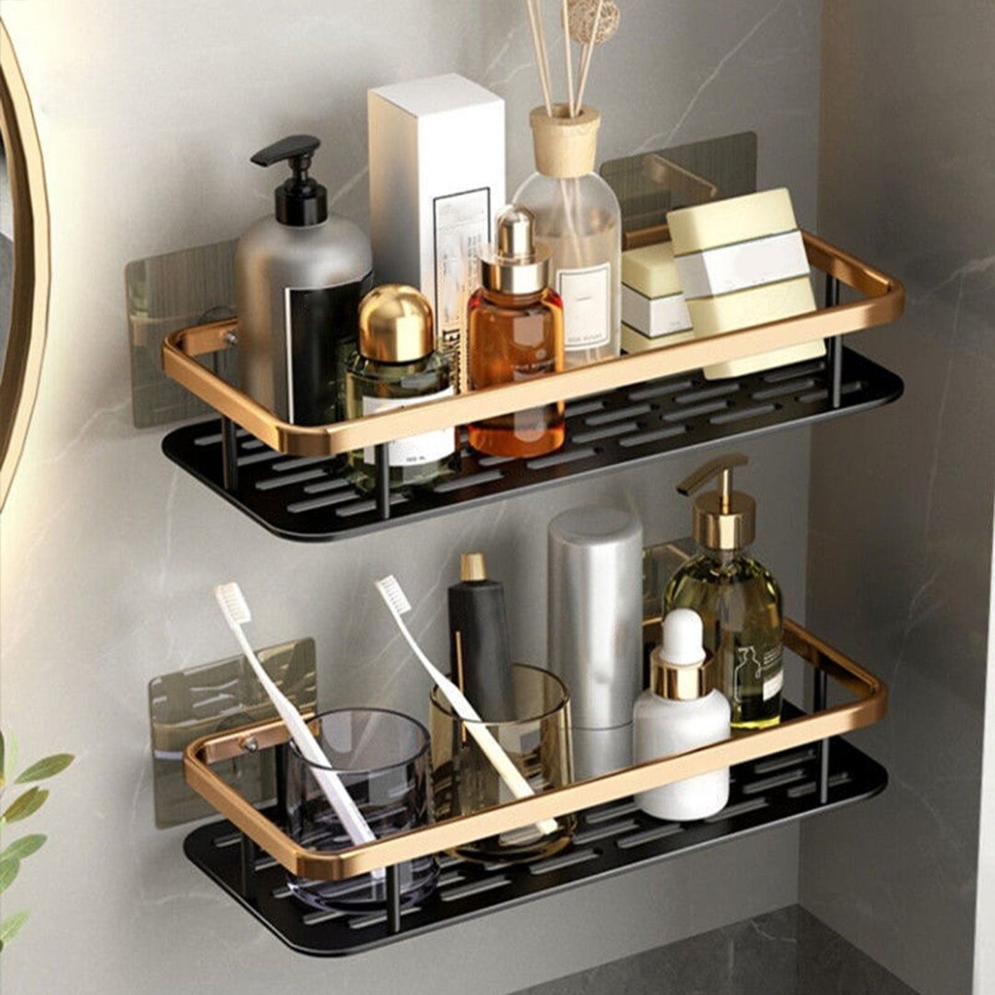 Shower Caddy Double Layer Rectangle Shape Space Saving Aluminum Punching Free Installation Bathroom Supplies V1294-YM3112220070312-0421
