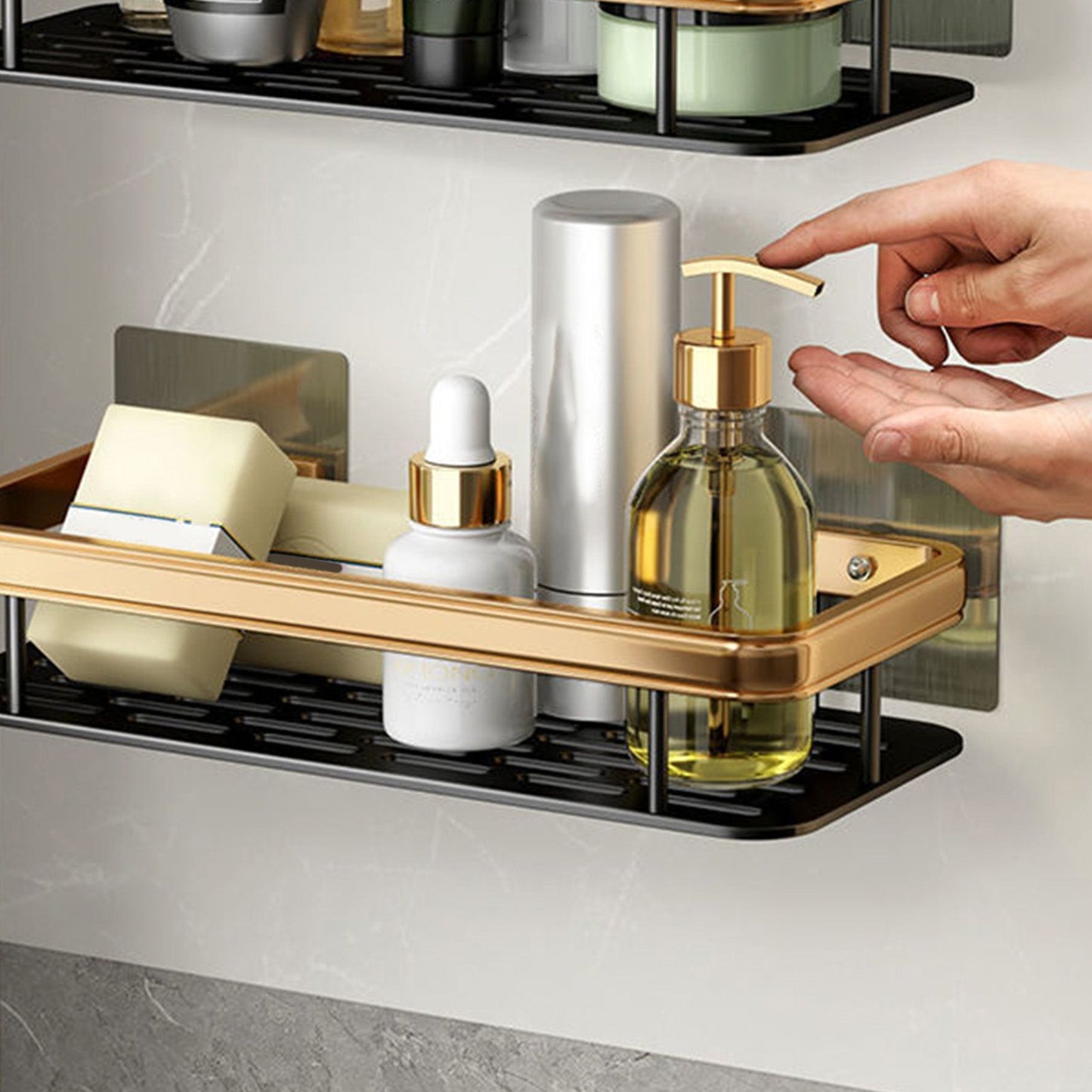 Shower Caddy Double Layer Rectangle Shape Space Saving Aluminum Punching Free Installation Bathroom Supplies V1294-YM3112220070312-0421