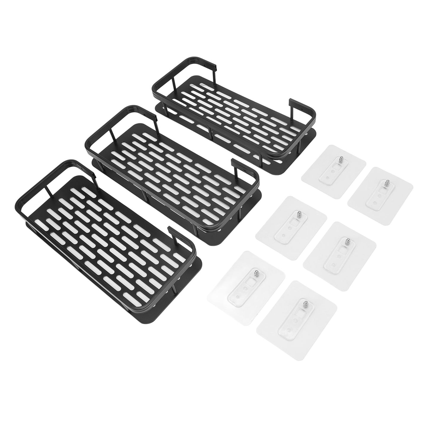 Shower Storage Rack 3 Layers Punch Free Rectangle Aluminum Shower Shelf Basket for Home Bathroom Black V1294-YM3112220070411-0421