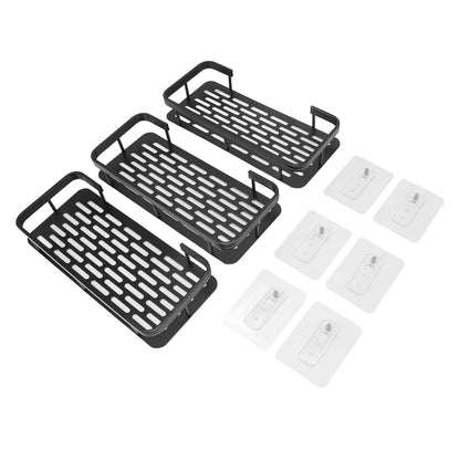 Shower Storage Rack 3 Layers Punch Free Rectangle Aluminum Shower Shelf Basket for Home Bathroom Black V1294-YM3112220070411-0421