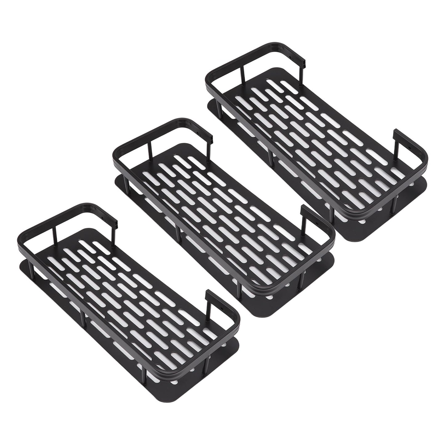 Shower Storage Rack 3 Layers Punch Free Rectangle Aluminum Shower Shelf Basket for Home Bathroom Black V1294-YM3112220070411-0421